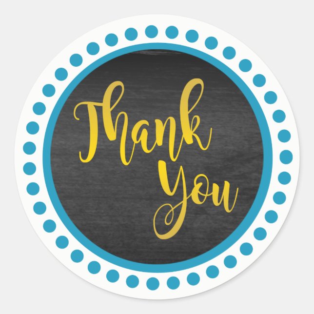 Blue Gold Thank You Classic Round Sticker (Front)