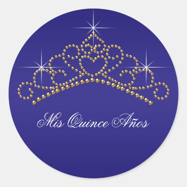 Blue Gold Tiara Sweet 15 16 Quinceana Label (Front)