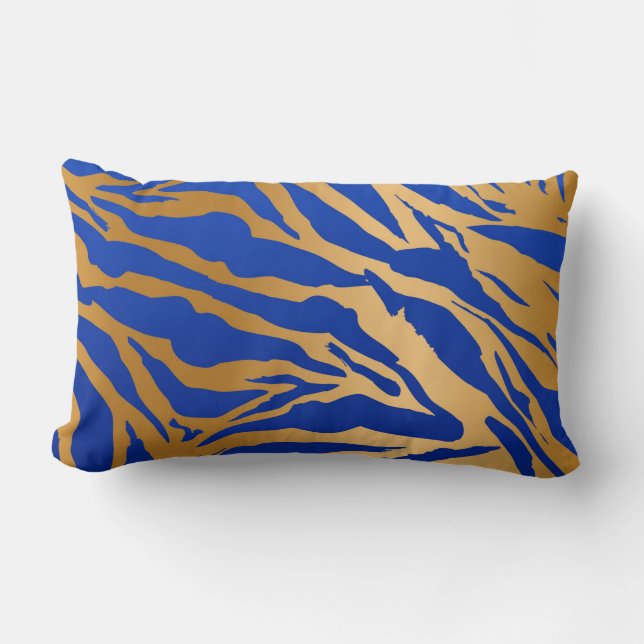 Blue & Gold Tiger Print Lumbar Throw Pillow (Front)