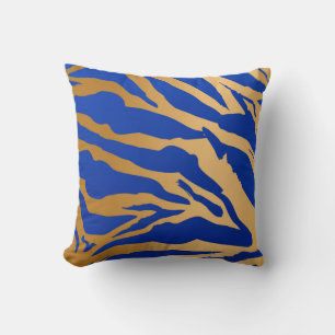 Blue & Gold Tiger Print Throw Pillow