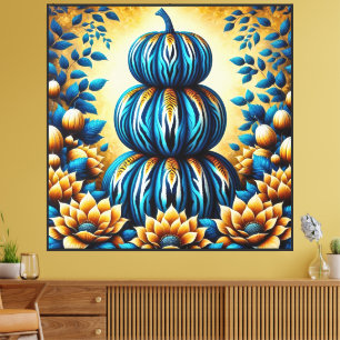 Blue & Gold Tiger Stripe Pumpkin Canvas Print