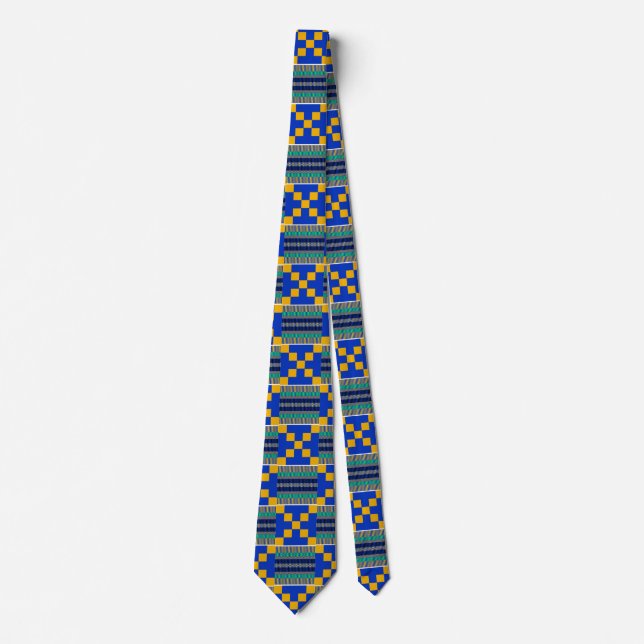 Blue Gold Turquoise Kente Cravate africain (Devant)