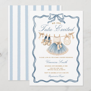 Blue & Gold Tutu Excited Ballerina Baby Shower  Invitation