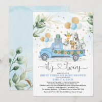 Blue Gold Twin Boys Jungle Drive Thru Baby Shower