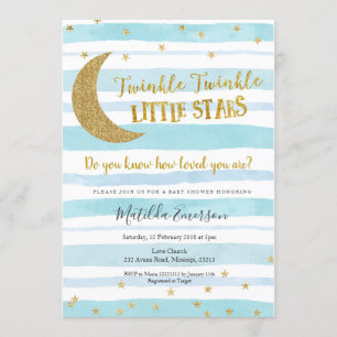 Blue Gold Twinkle Little Star Baby Shower Invitation
