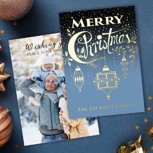 Blue Gold Typography Foil Invitation