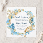 Blue & Gold Under the Sea Sweet Sixteen Birthday Invitation<br><div class="desc">Personalize this Under the Sea Birthday Invitation featuring seahorses,  starfishes,  shells and coral reefs.  For more advanced customization of this design,  please click the BLUE DESIGN TOOL BUTTON above!  Matching items are also available.</div>