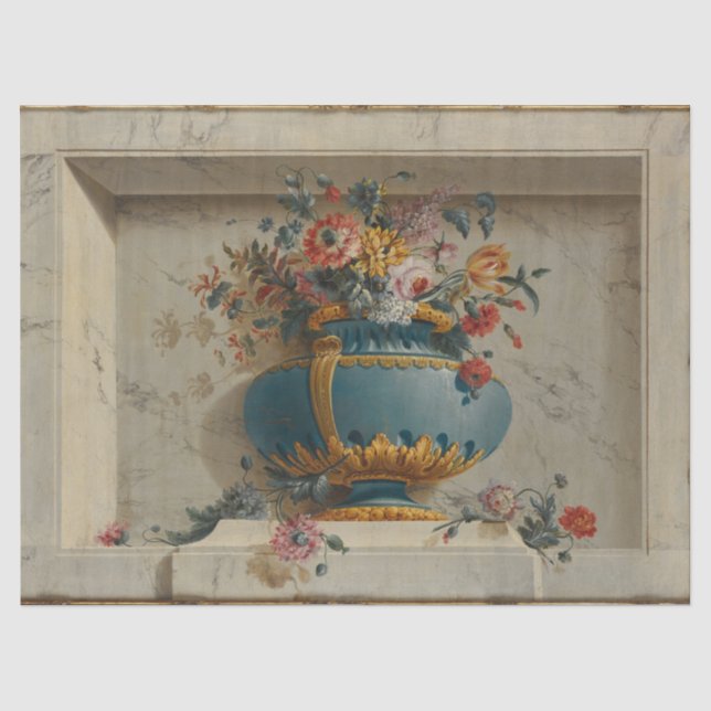 Blue/Gold Urn with Flowers Tissue Paper (Front)