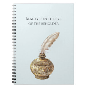 Blue Gold Vase White Feather Notebook