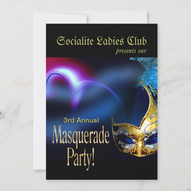 Blue & Gold Venetian Masquerade Costume Party Invitation (Front)