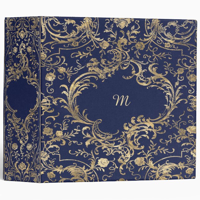 Blue gold Vintage Ornate Gold Binder (Front/Spine)