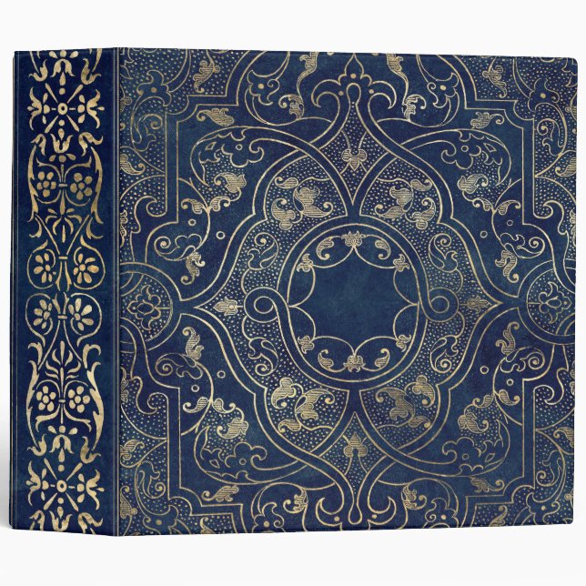 Blue gold Vintage Ornate Gold Binder (Front/Spine)