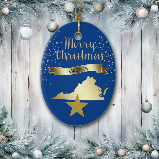 Blue Gold Virginia Star Ceramic Ornament (Creator Uploaded)