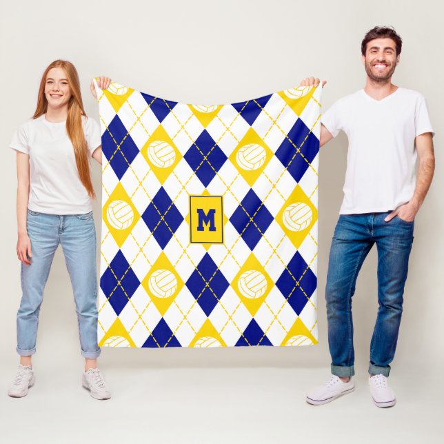blue gold volleyball team colours argyle pattern fleece blanket (In Situ)