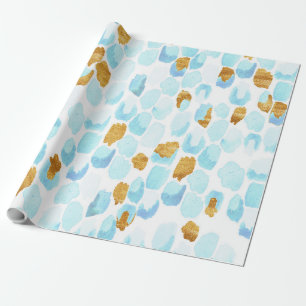 Blue & Gold Watercolor and Paint Dot Pattern Wrapping Paper