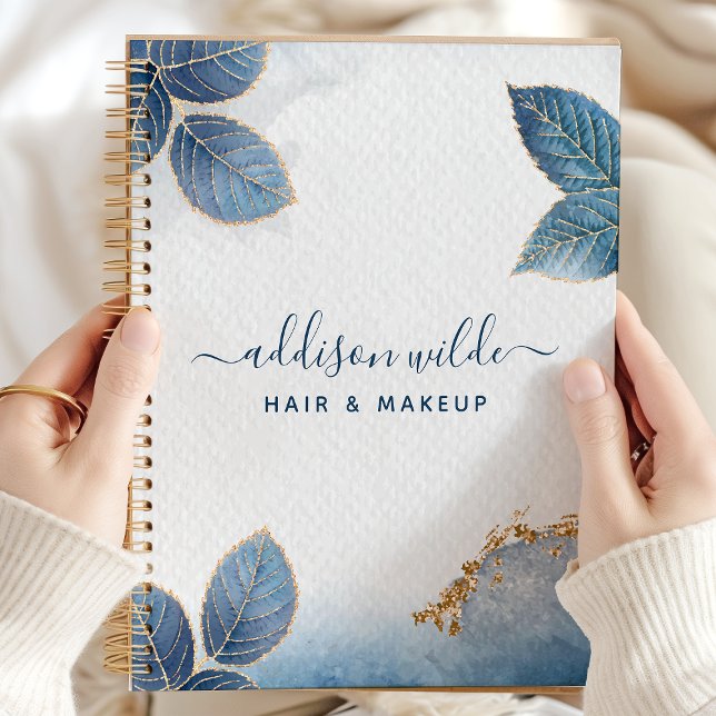 Blue Gold Watercolor Botanical Leaves Business Planner (Creator Uploaded)
