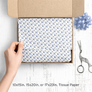 Blue & Gold ⚓ Watercolor Nautical Anchors Pattern Tissue Paper