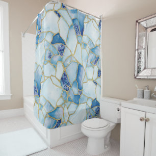 Blue Gold Watercolor Sea Glass Mosaic Pattern