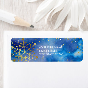 Blue Gold Watercolor Snowflon Adresse de retour