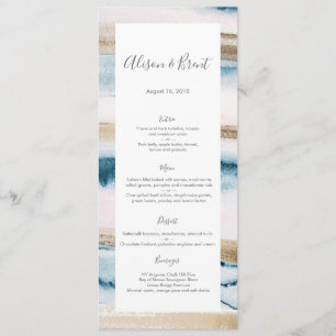 Blue gold watercolor Wedding Menu or Program Card