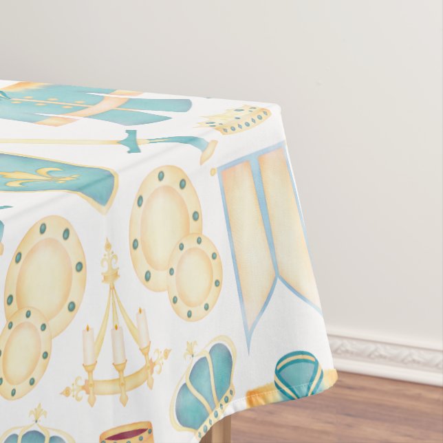 Blue & Gold Watercolour Little Prince Birthday Tablecloth (In Situ)