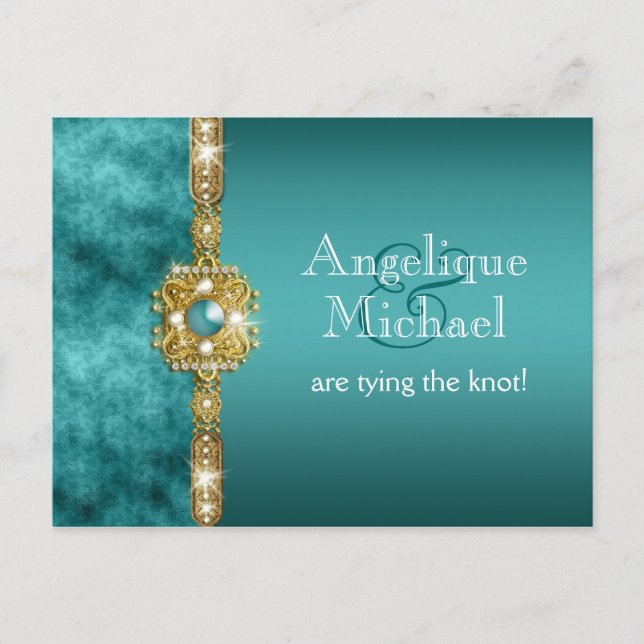 Blue gold wedding engagement birthday announcement postcard (Front)