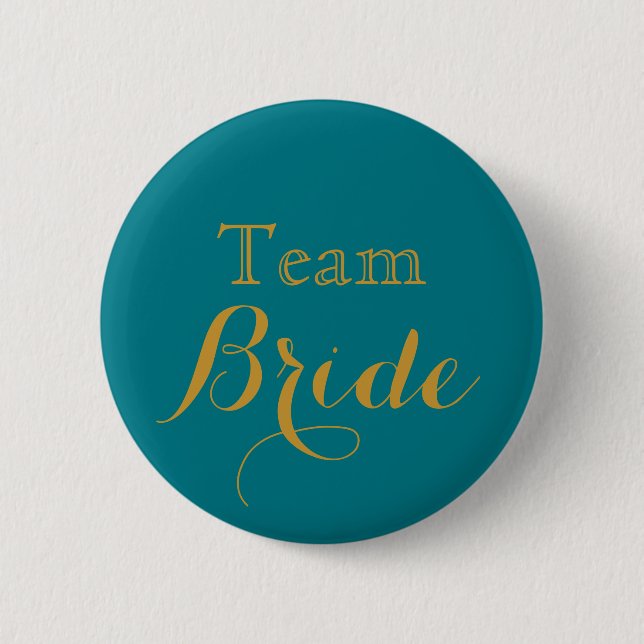 Blue Gold Wedding Team Bride 2 Inch Round Button (Front)