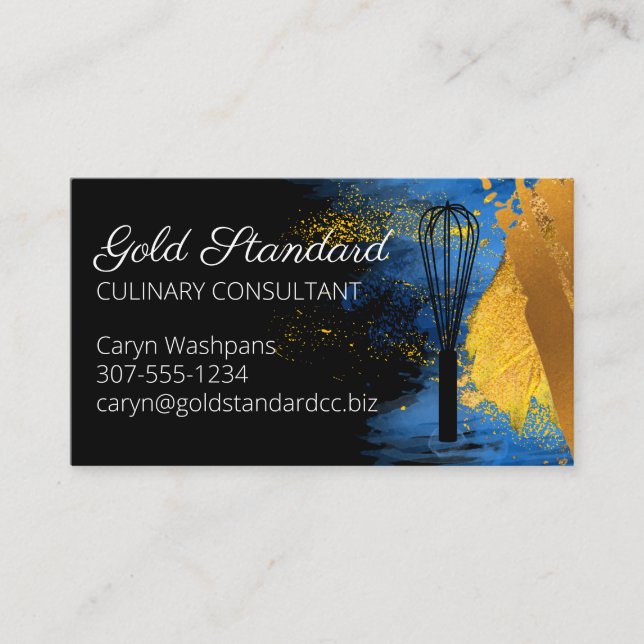 Blue gold whisk personal chef catering culinary business card (Front)