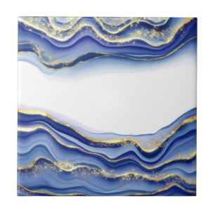 Blue Gold White Agate Geode Trendy Modern Tile