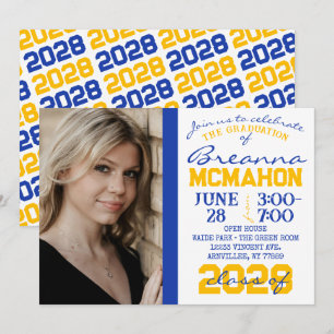 Blue, Gold & White Graduation Photo Invitation