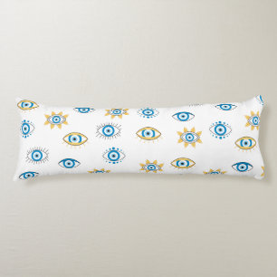 Blue, Gold & White Greek Eye Mati Pattern Body Pillow