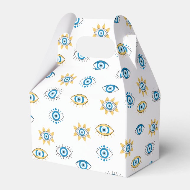 Blue, Gold & White Greek Eye Mati Pattern Favor Box (Front Side)