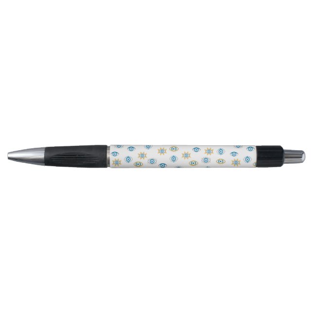 Blue, Gold & White Greek Eye Mati Pattern Pen (Front)