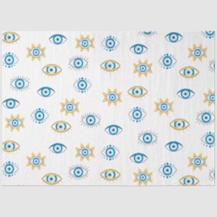 Blue, Gold & White Greek Eye Mati Pattern Tissue Paper