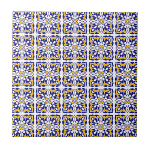 Blue Gold White Moroccan Tile Pattern