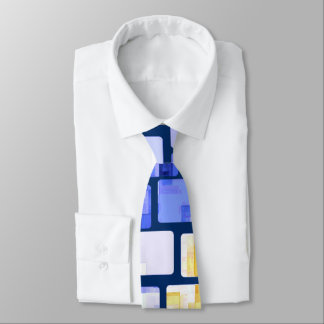 Blue Gold White Mosaic Tie