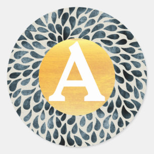Blue Gold & White Personalized Monogram Classic Round Sticker