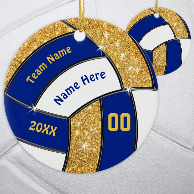 Blue Gold White, Personalized Volleyball Ornaments (Blue, White and Gold, Personalized Volleyball Ornaments. Volleyball Team Gifts, Volleyball Favors. )