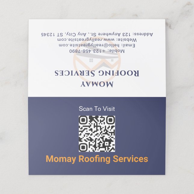 Blue Gold White Roofing Contractor QR Code Loyalty Card (Outside Unfolded)
