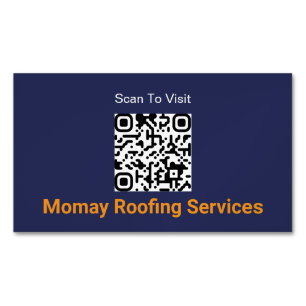 Blue Gold White Roofing Contractor QR Code Magnetic Business Card