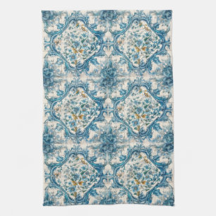 Blue Gold & White Talavera Azulejo Tile Look 3 Kitchen Towel