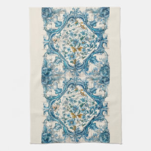 Blue Gold & White Talavera Azulejo Tile Look 3 Kitchen Towel