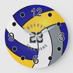 Blue, Gold & White Volleyball Style with DIY Text Large Clock
