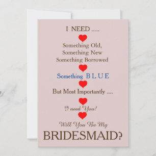 Blue & Gold with  Heart Will You Be my Bridesmaid  Invitation