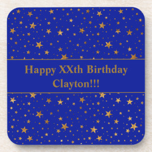 Blue/Gold With Stars Birthday Coaster