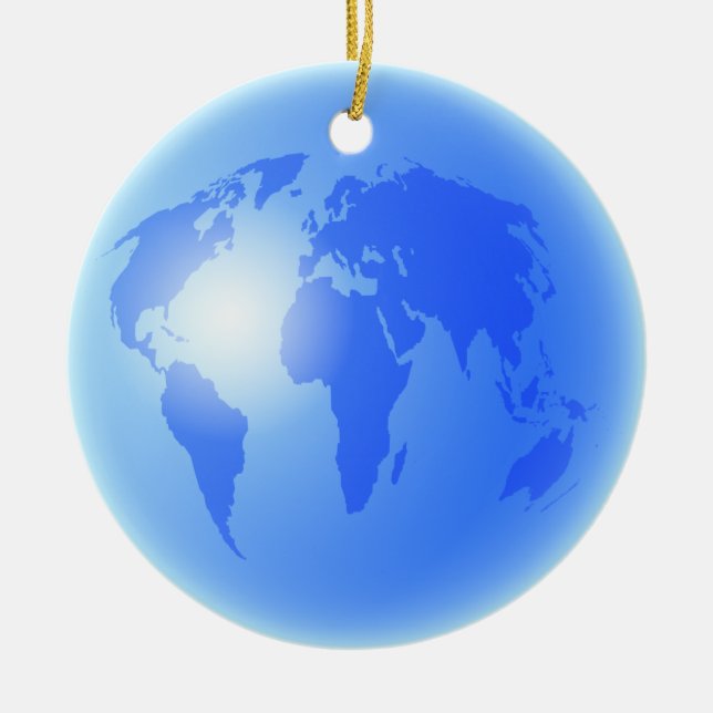 Blue & Gold World Globe Ceramic Ornament (Front)