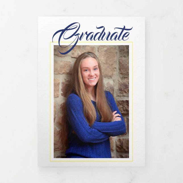Blue &Gold Yellow Photo Graduation Announcement (Cover)