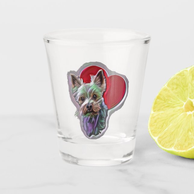 Blue Gold Yorkshire Yorkie Terrier Shot Glass (Front)