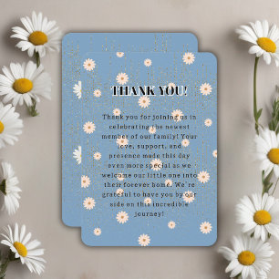 Blue Golden Daisy Glitter Glow Baby Shower Thank You Card