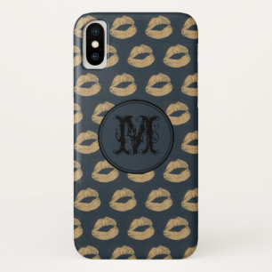 Blue golden lips Gothic Personalised Monogram Case-Mate iPhone Case